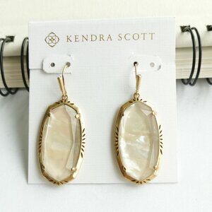Kendra Scott Iridescent Abalone Elle Vintage Etch Frame Drop Earrings Gold